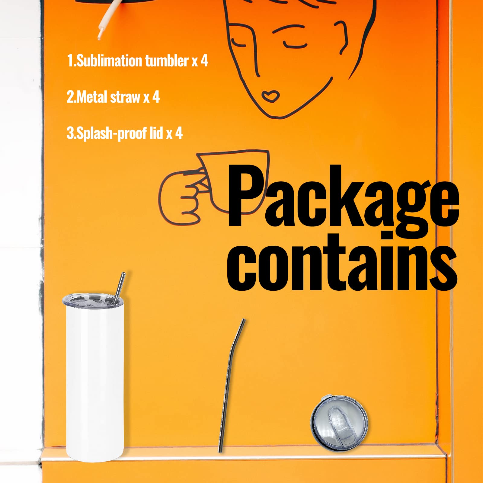 UIRZOTN Confezione da 25 bicchieri a sublimazione da 567 ml, in acciaio inox, con coperchio a cannuccia, bicchieri isolati a doppia parete, con confezione singola, regalo fai da te, bianco