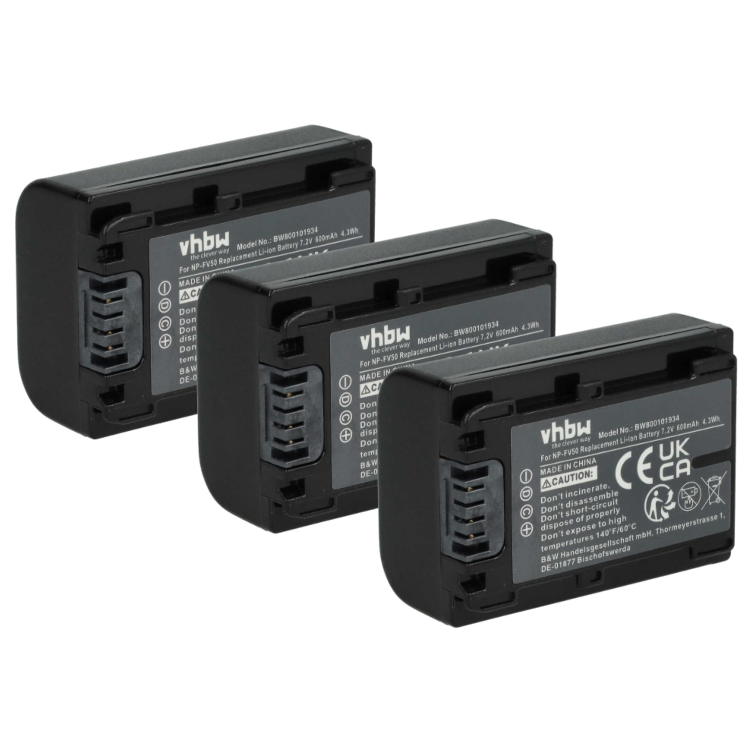 vhbw 3X Batterie Compatible avec Sony HDR-CX360E