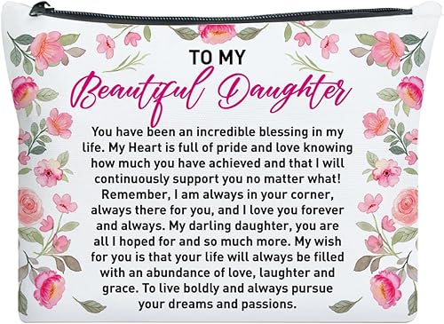 Miniatura 7 de UDNADKEX Regalo para hija de mamá, Navidad, cumpleaños, regalo de graduación para hija de madre bolsa de maquillaje, siempre serás mi bebé niña,