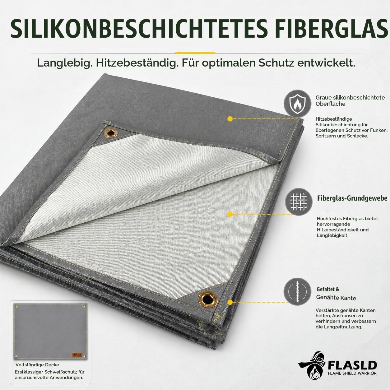 FLASLD Strapazierfähige Schweißdecke, 1,2 x 1,8 m, Schweißvorhang, bis zu 100 °C, wärmeisolierte Decke für Industrie, Camping, Raucher und Grills