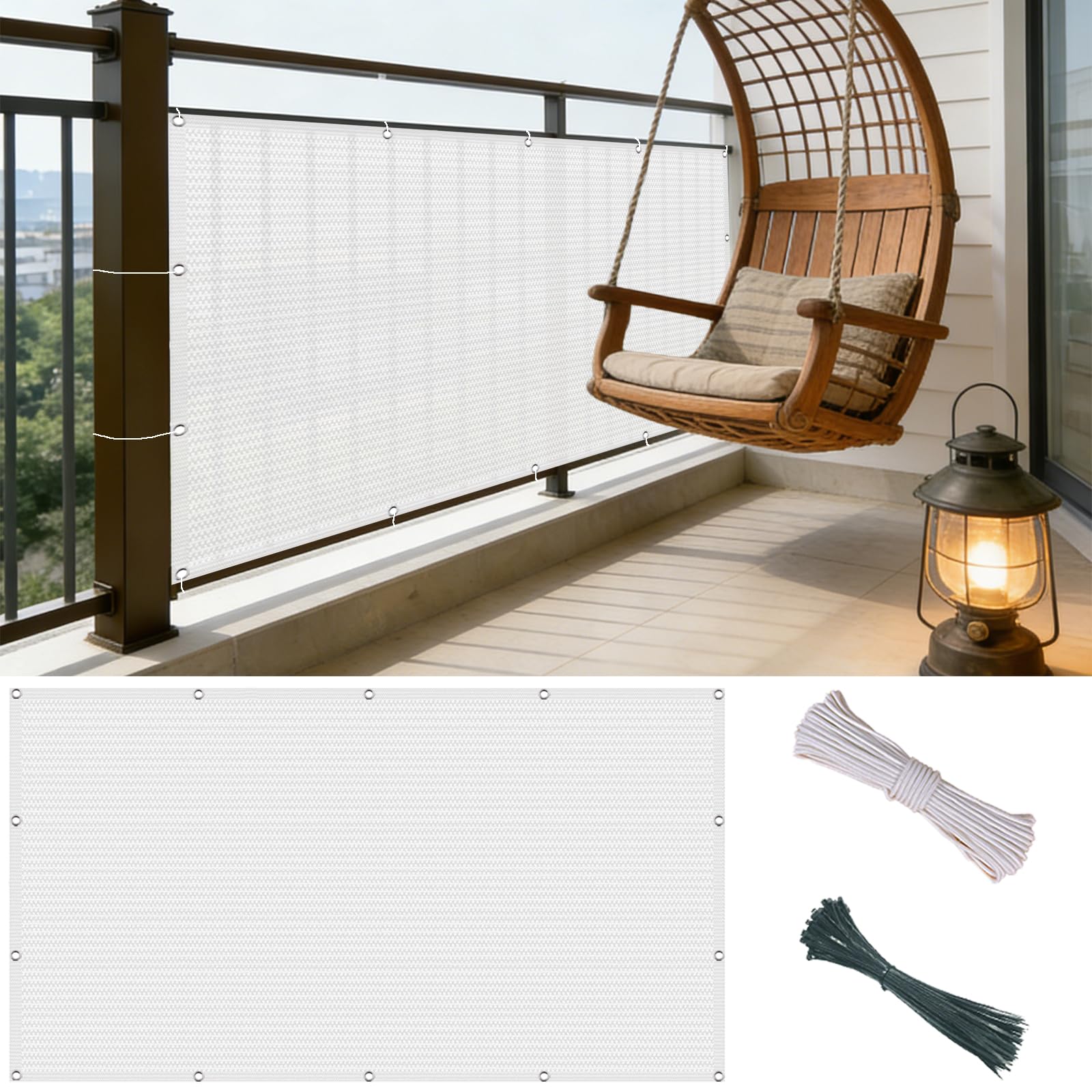 Maille pour jardin et terrasse blanche 110x400 cm Brise-vue protection UV toile coupe-vent