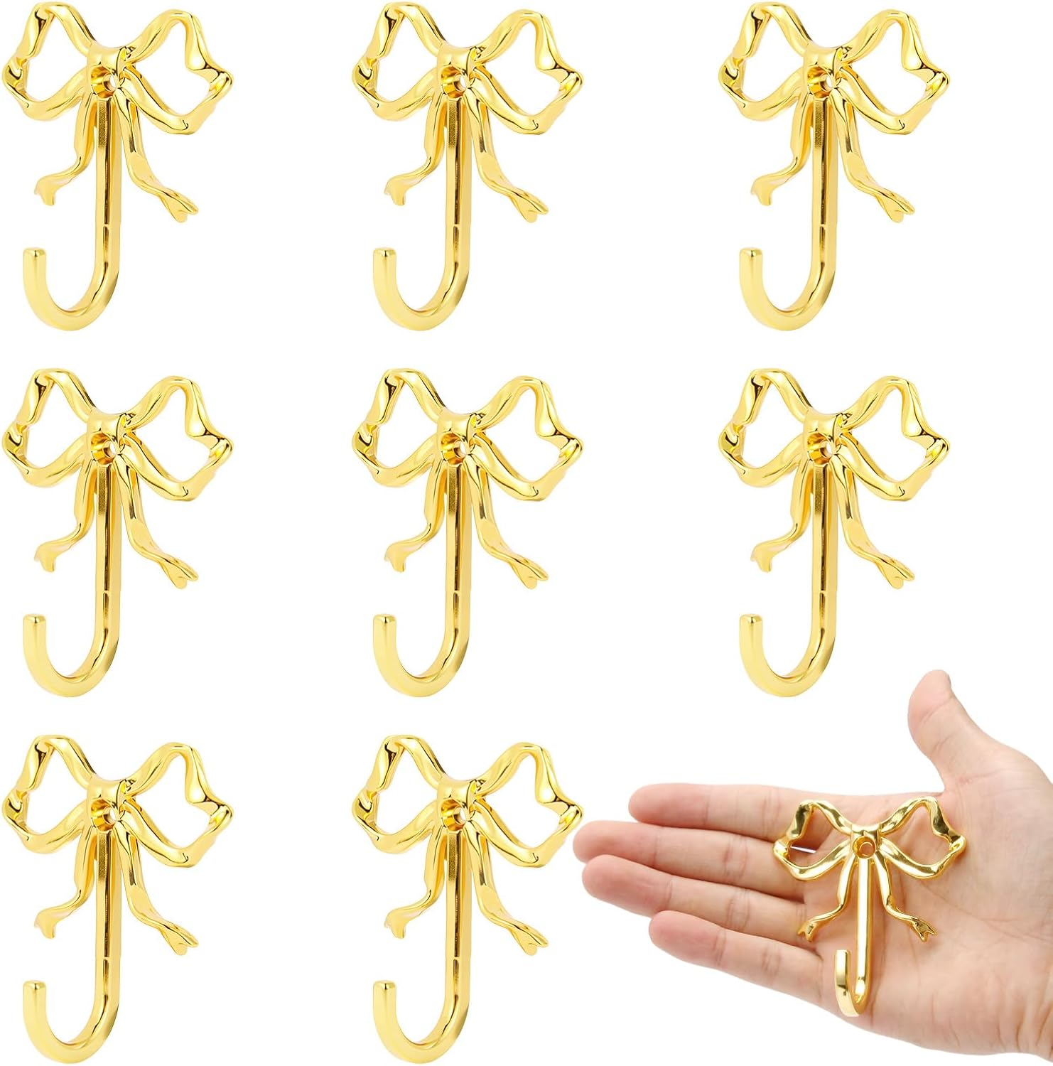4 PCS Large Size Gold Bow Wall Hook, Gold Coat Hook, Metal Hooks, Bow Room Decor Hooks for Coats, Coffee Mugs, Hats, Bags, Bath Towels and Room Decorations