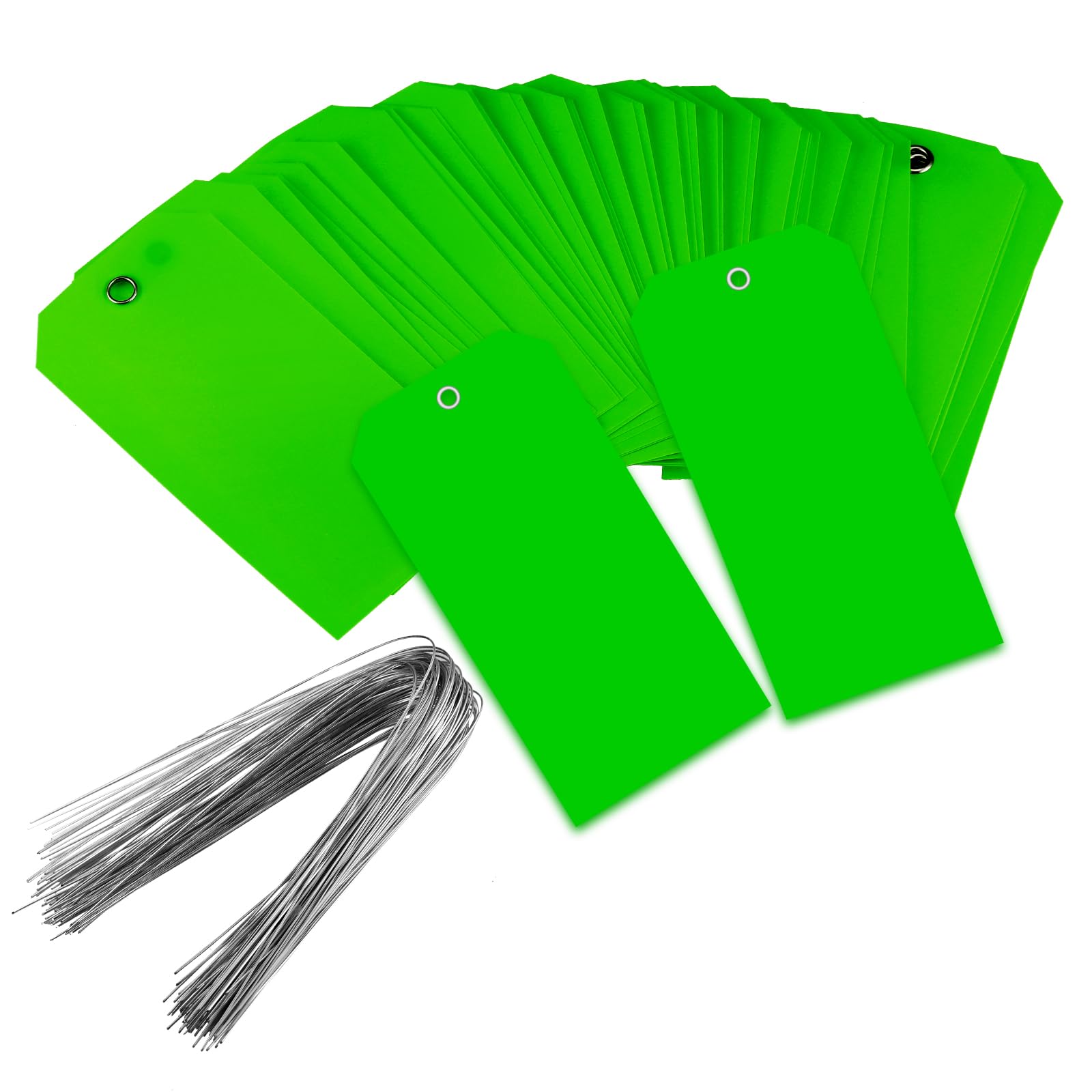 200 Pieces 4 3/4" x 2 3/8" Green Tags with Wire Plastic Hang Tags for Labeling Shipping Tags with String Waterproof Writable Plastic for Inventory Luggage Garage Parts(Green)