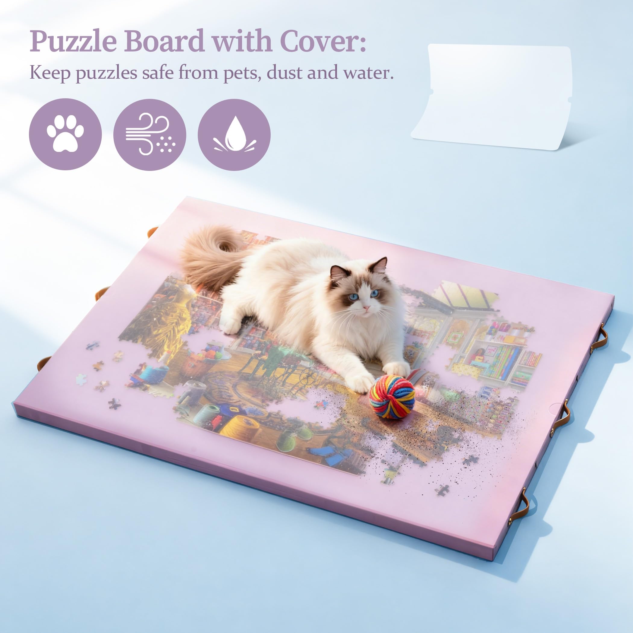 Puzzletisch mit verstellbarem Ständer/Halterung und Abdeckplatte, tragbares Puzzlebrett, DREI Neigungswinkel und sechs Sortierboxen, rutschfeste Flanellmatte, fasst bis zu 1500 Teile