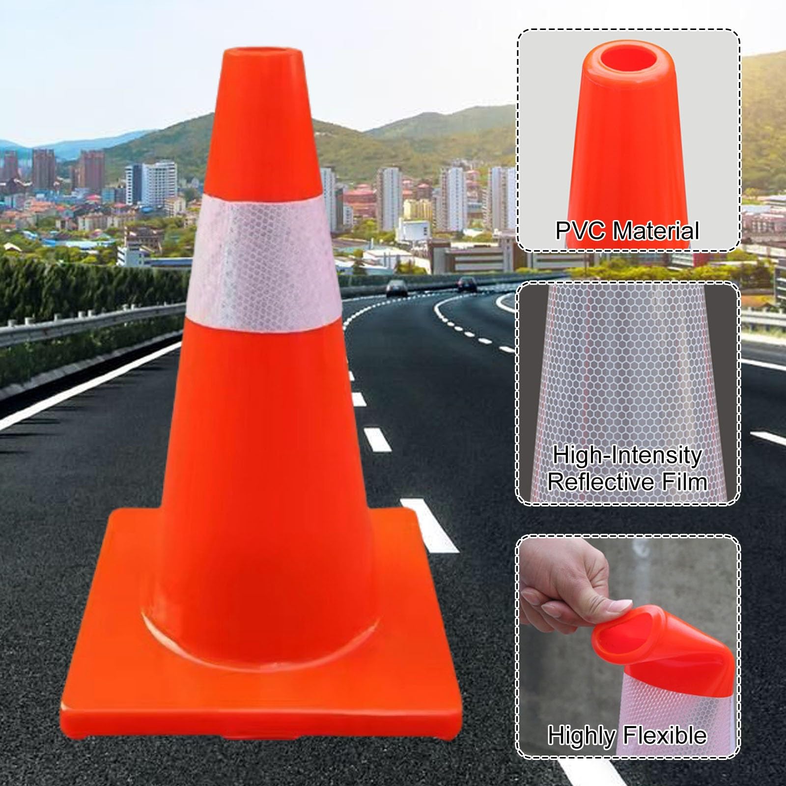 Lot De 4 Cônes De Signalisation, Cônes De Sécurité en PVC Haute Flexibilité pour Travaux Routiers, Parkings, Entrepôts Et Autoroutes, Utilisation Intérieure Et Extérieure(Light Blue)