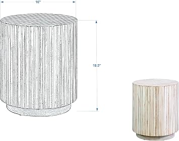 East at Main Monroe White Teak End Table, Round Solid Wood Side Table | Coastal farmhouse style, handmade teak wood, small round side table or nightstand, no assembly