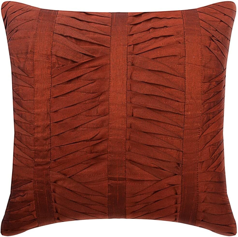 The HomeCentric Cushion Cover Custom, Rust European Shams 26x26 inch (65x65 cm) Silk Euro Sham Covers, Striped, Pintucks, Textured, Modern Euro Pillowcases Easter - Rusty