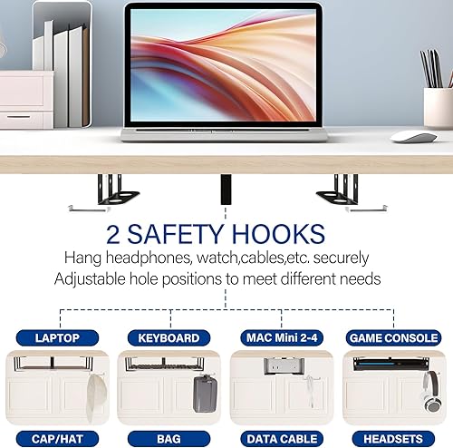 Miniatura 7 de BYMECOST Soporte de almacenamiento para portátil debajo del escritorio, soporte de metal para dispositivos de hasta 1.37 pulgadas de grosor,