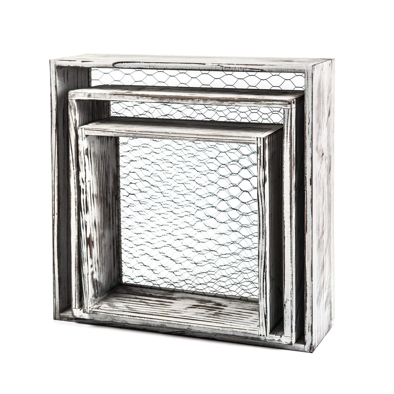 Buy Farmhouse Rustic Distressed White Wood Wall Floating Shelves. Ideal