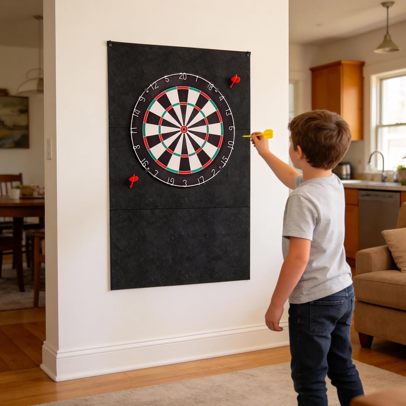 Dartboard Wandschutz 90x60 cm,Wandumrandung für Dartboard,Filz Dartscheibe Wandschutz Selbstklebend Dartboard-Schutz,für Dart Zubehör und Kork Rückseite
