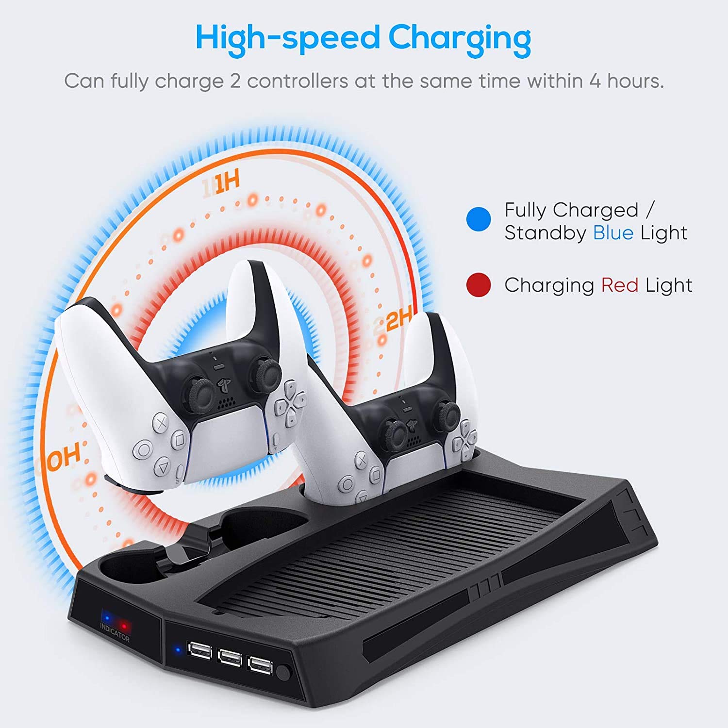 Soporte vertical con ventilador de refrigeración para consola PS5 y Playstation 5 Edición digital, estación de carga dual controlador con 3 puertos USB para DualSense 5