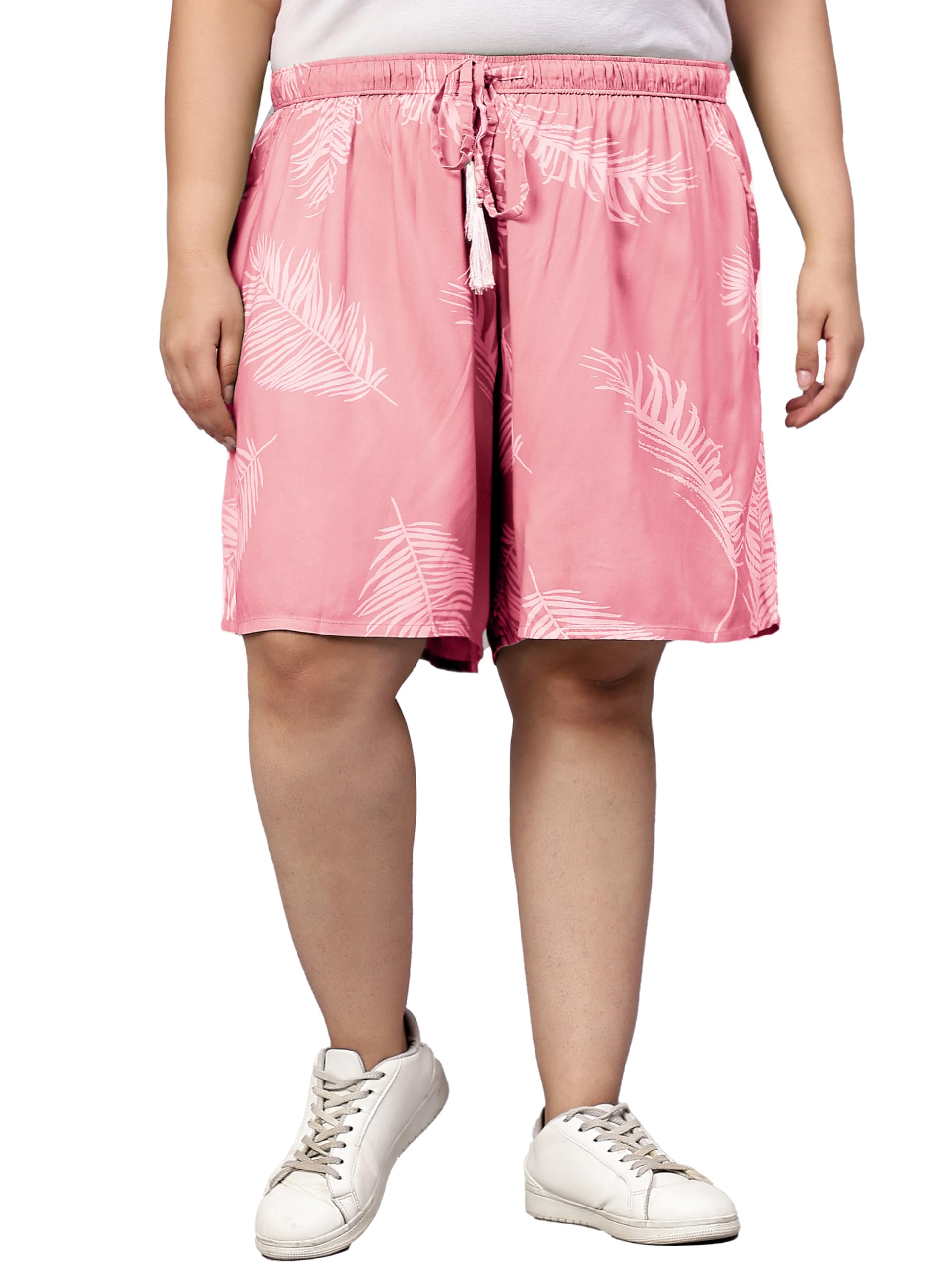 indietoga plus size Indietoga Women's Leaf Printed Rayon Lounge Shorts (XL to 7XL)-picture-13