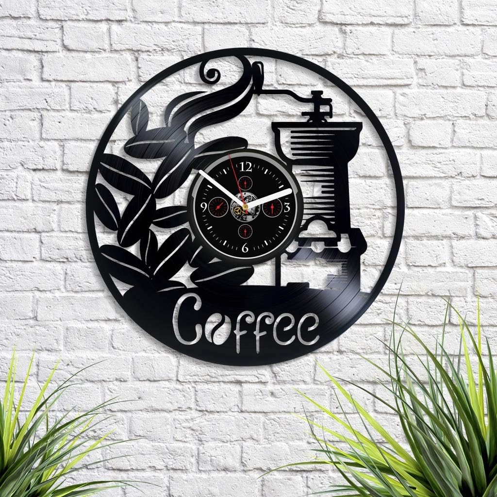Vintage Coffee Wall Clock, 12 Inch, Analog Display, Retro Style