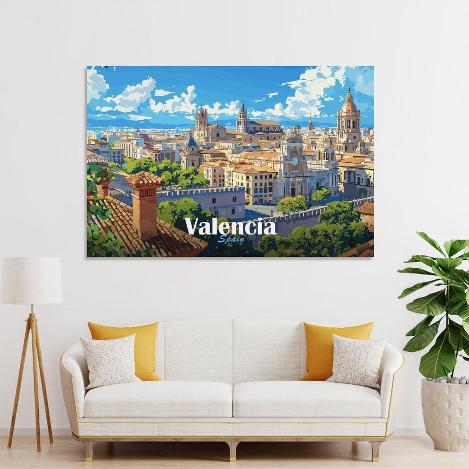 Junmoney Valencia Cityscape Decorative Wall Artwork, 20x30inch(50x75cm), for Study, Office Or Focused Interiors, A Smart Decor Choice for Study Walls