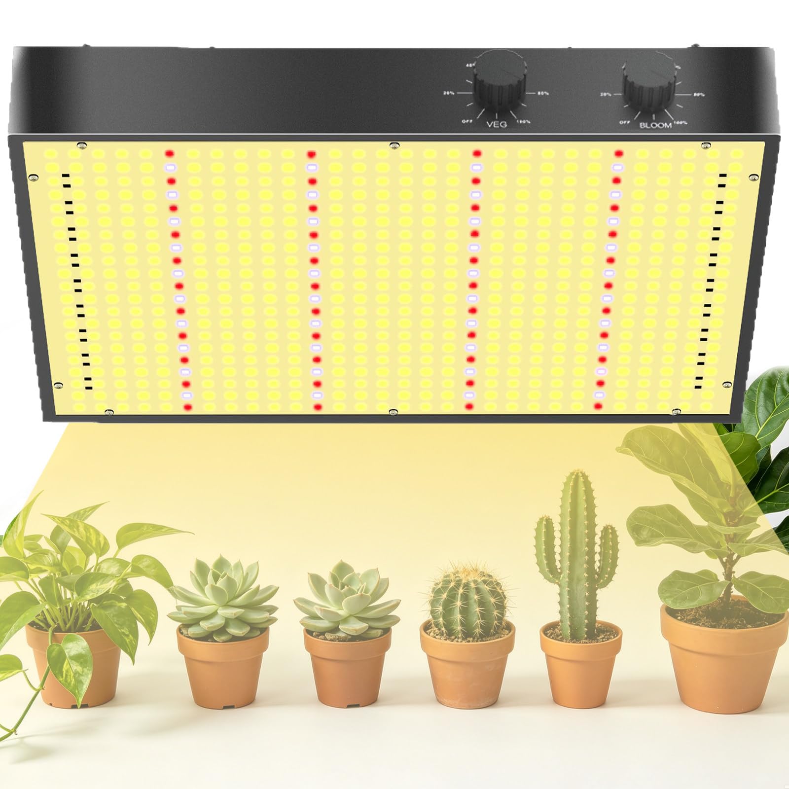 KRYANFEN LED Grow Light 100W Dimmable Plant Lamp High PPF 671umol/s 3000K 5000K 660nm Red LED Grow Lights Full Spectrum for Indoor Plants Seedling and Veg PB2000PRODualDimming