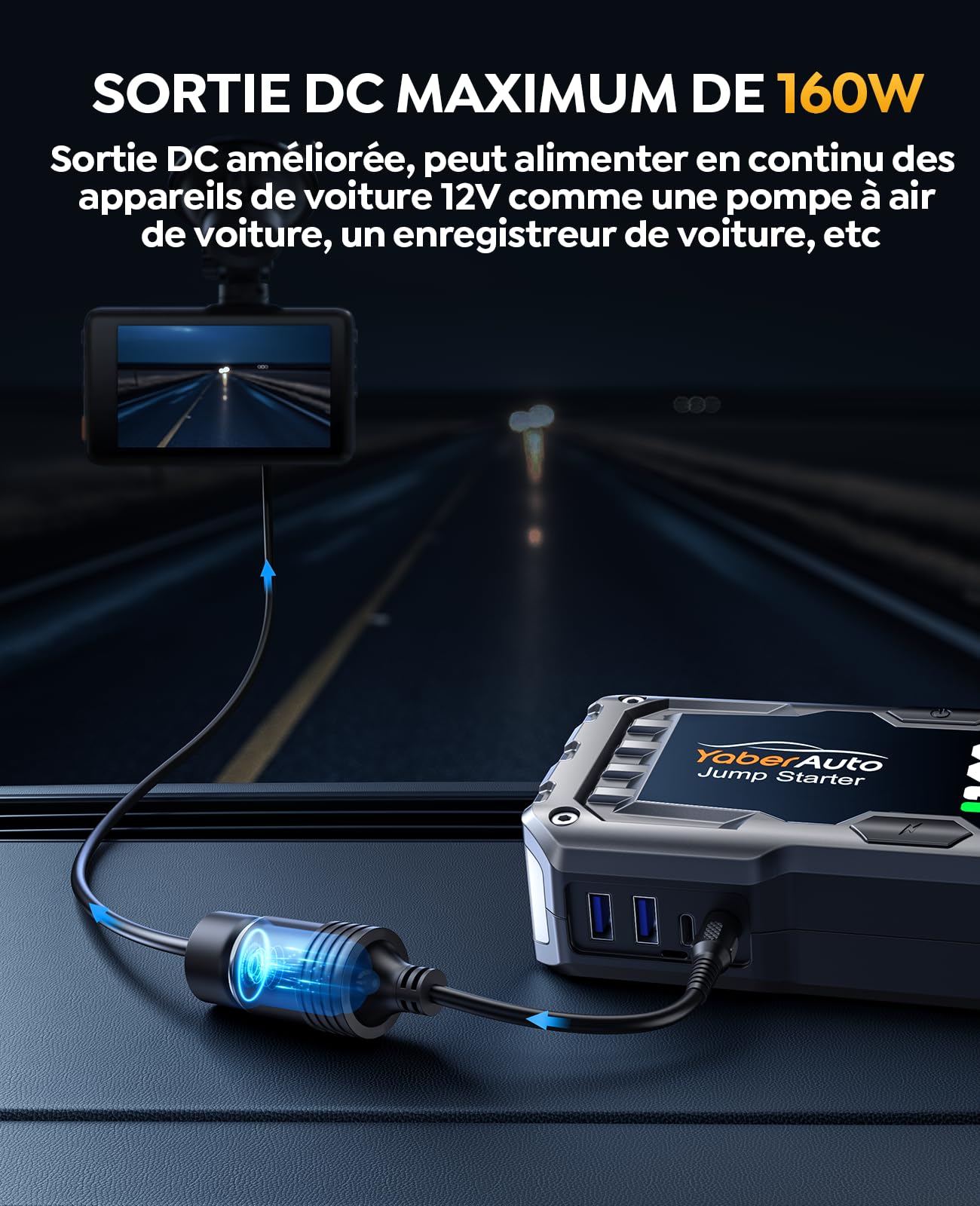 Booster Batterie Voiture 5500A 21800mAh, Portable Jump Starter (Jusqu’à 10,0L Gaz/9,0L Diesel), YaberAuto Démarreur de Voiture avec Câble Rallongé, Grand Écran et Lumière LED