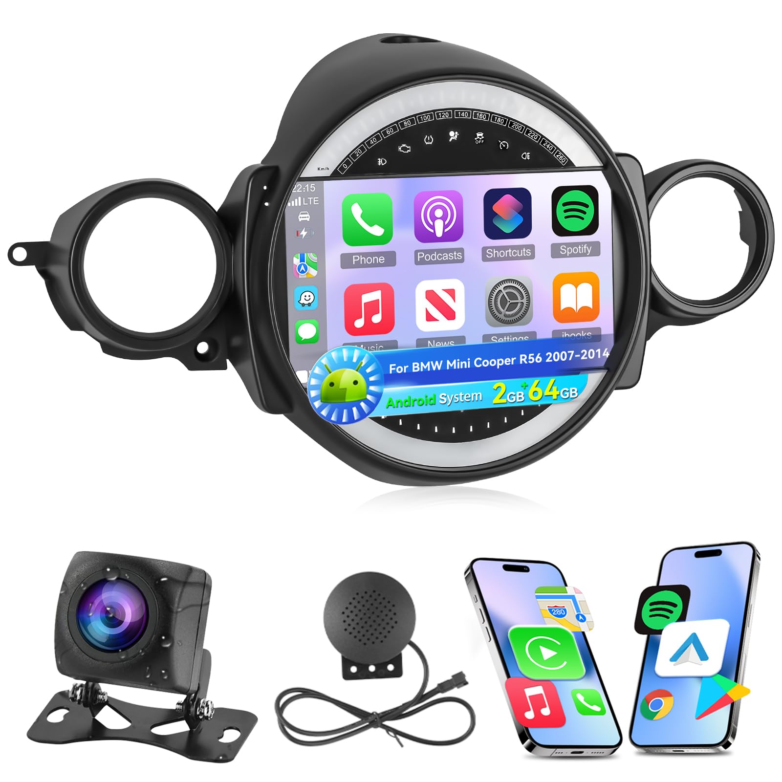 Photo 1 of [2+64G] NHOPEEW for Mini Cooper R56 2007-2014 Car Radio with Wireless Carplay and Android Auto - 9 Inch Touch Screen Android Car Stereo - DSP/WiFi/GPS Navi/SWC/Bluetooth + AHD Backup Camera