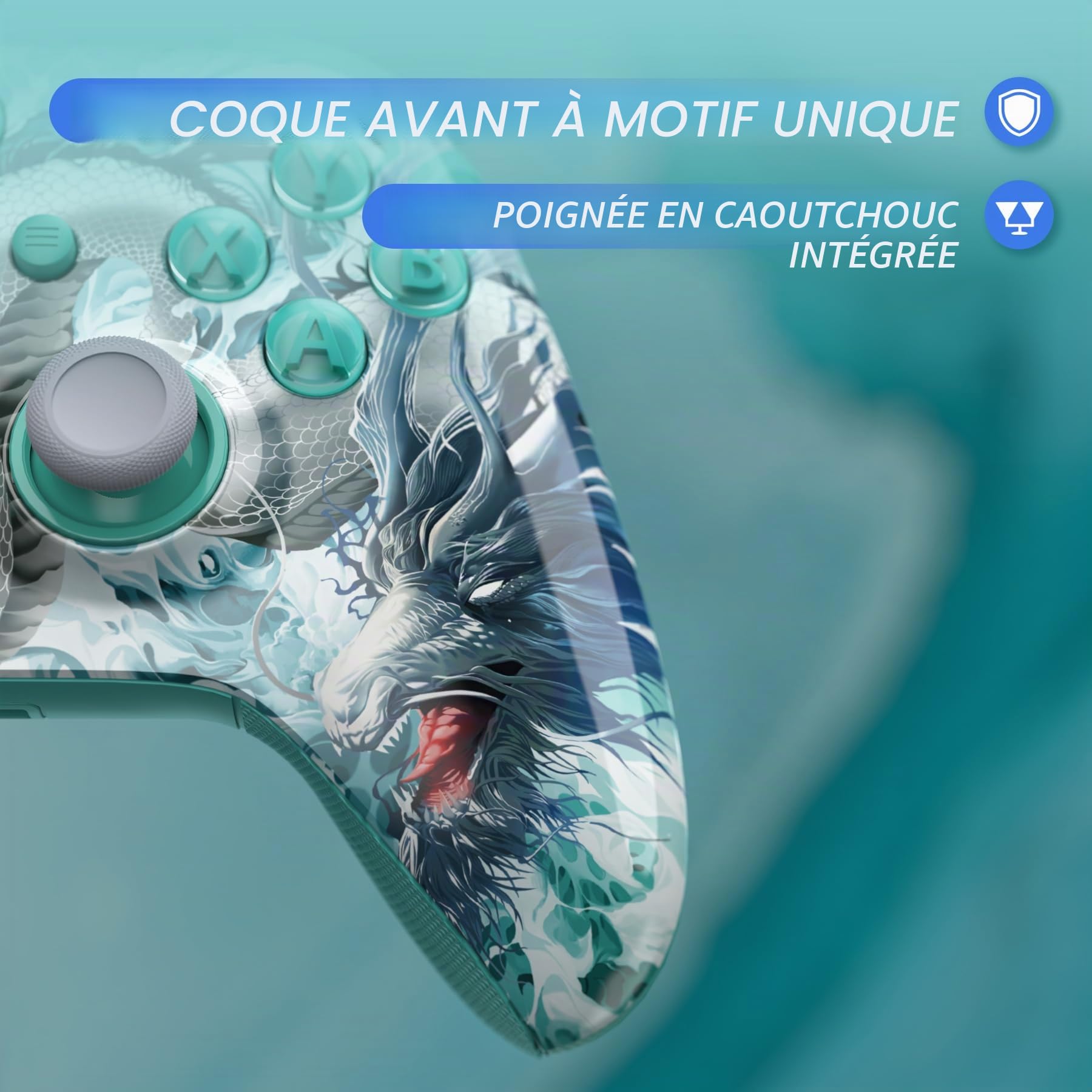eXtremeRate Coque pour Xbox Series X/S Manette avec Bouton Complète & Grip Antidérapant en Caoutchoutée & Gâchette,ASR Version Coque Plaque Avant & Arrière pour Xbox Core Controller,Dragon de Jade