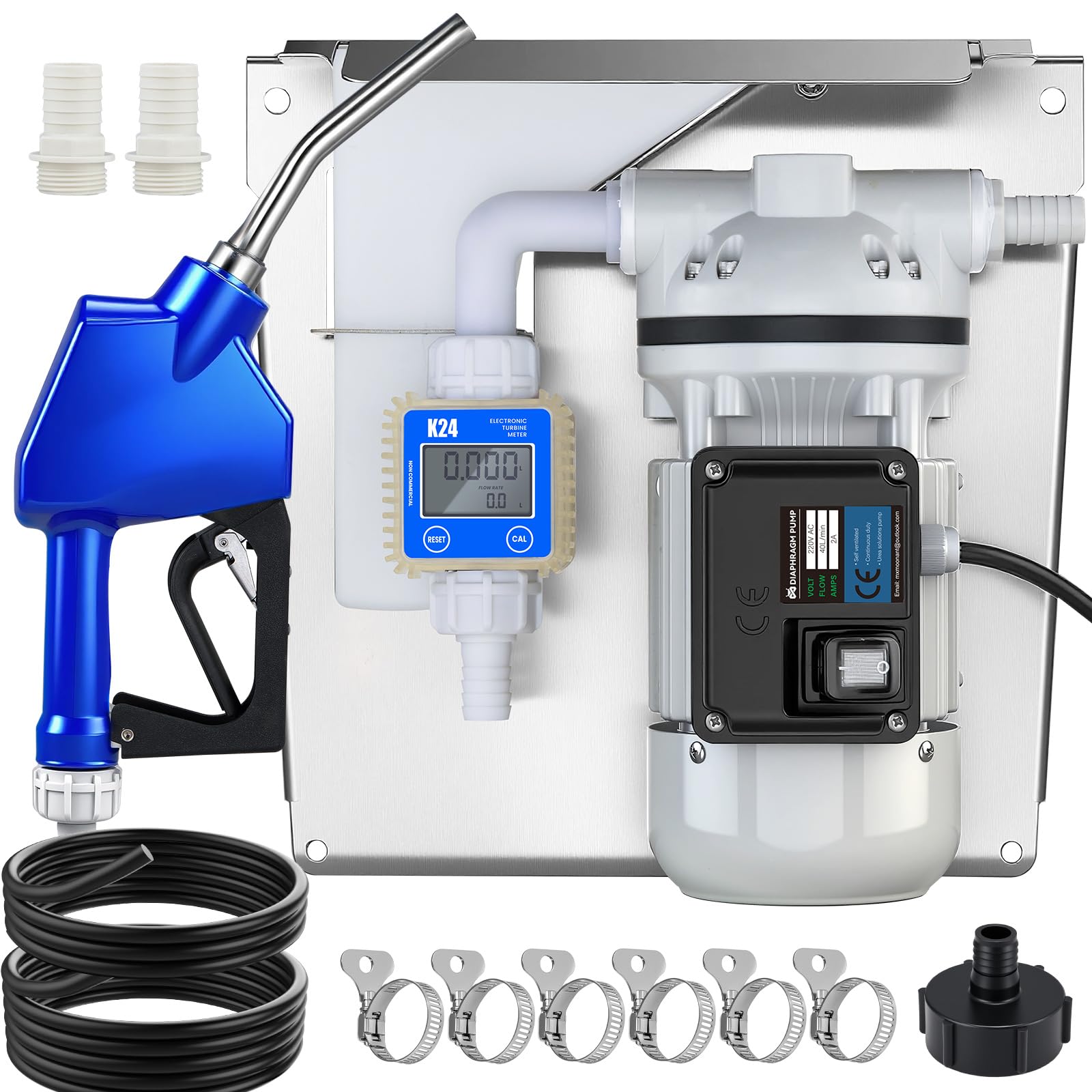 Mxmoonant DEF Transferpumpen-Set, 40 l/min 230V selbstansaugend, mit Durchflussmesser, Zapfpistole & EPDM-Schlauch für IBC-Container (EU-Stecker)
