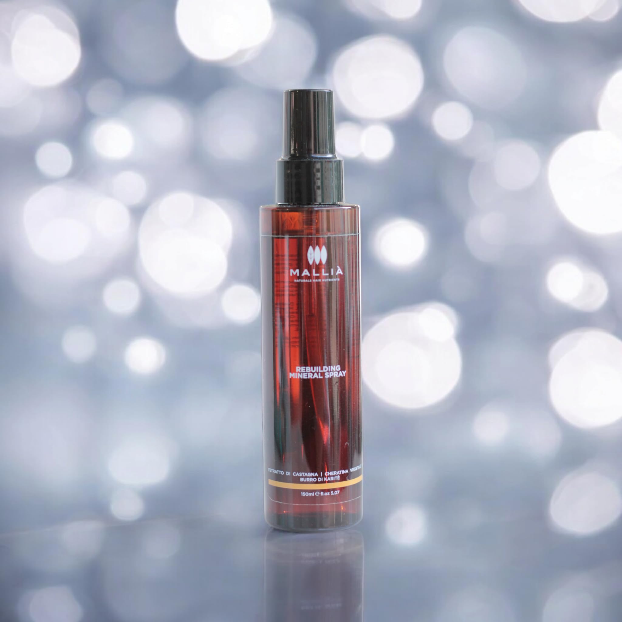 Mallià Rebuilding Mineral Reparatur-Spray Ultra Mineralisierung für geschädigtes Haar – mit pflanzlichem Keratin, feuchtigkeitsspendende und stärkende Sheabutter, 150 ml