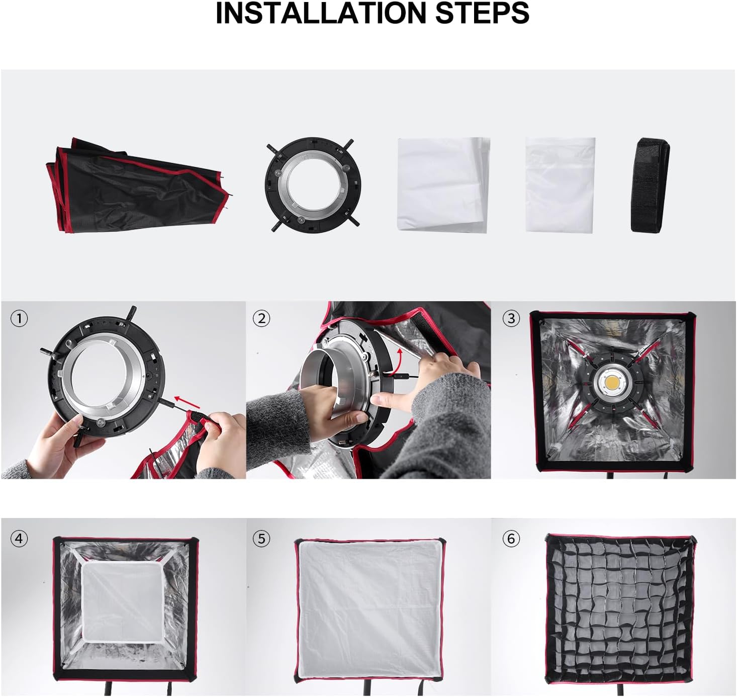 GVM Portable Square Softbox 40 * 40cm with Grid Diffuser Fast-Setup Bowens Mount Softbox Compact Photography Lighting Softbox for Photography Shooting Continuous Light Monolight Strobe Flash