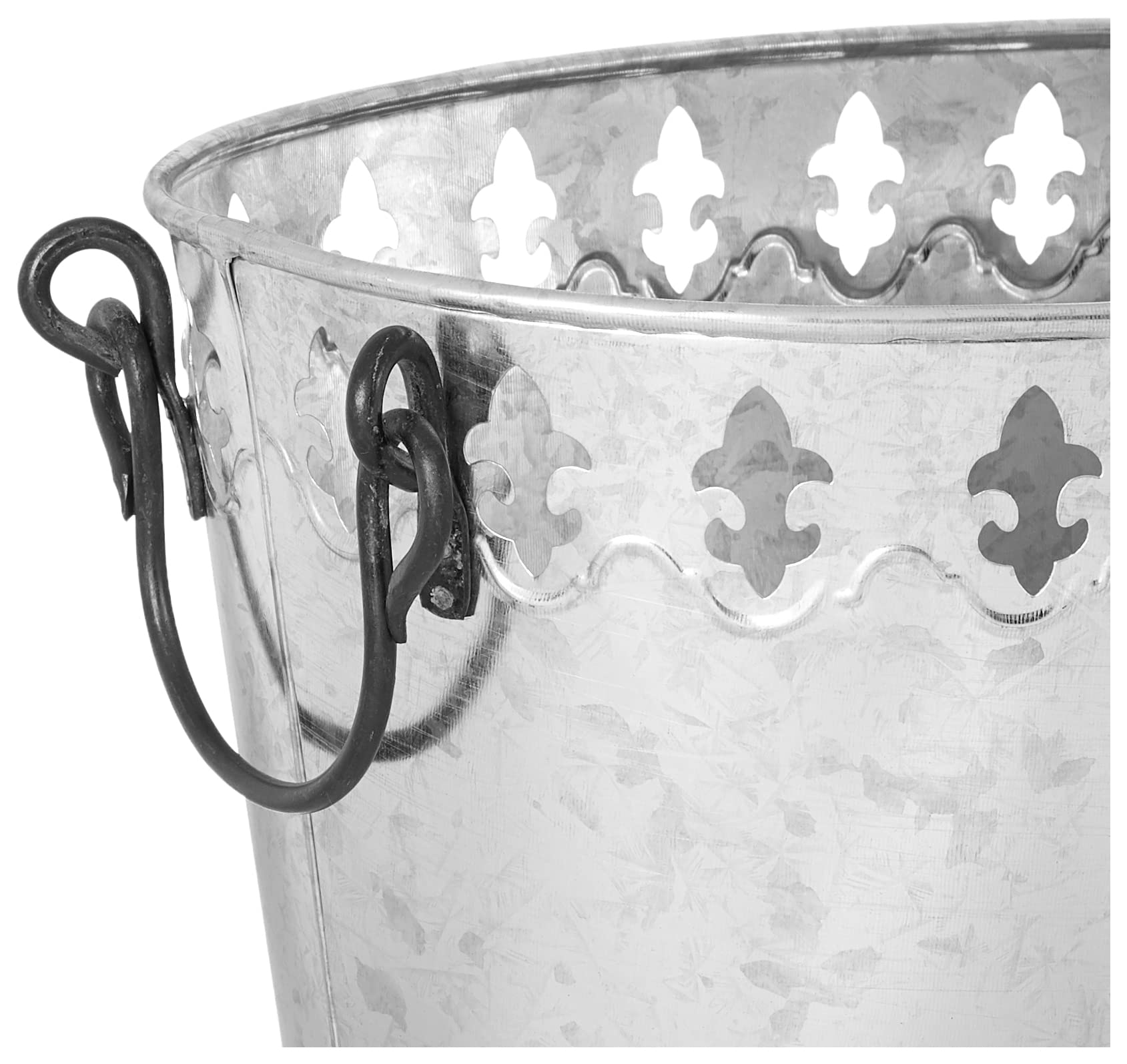 Bañera Ovalada Para Bebidas Y Almacenaje Con Asas De Cobre Y Flor De Lis Plateada – Estilo Vintage IHI
