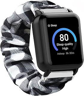 Compatible for 3Plus Vibe Plus Band, Lamshaw Fabric Elastic Scrunchie Elastic Women Cute Replacement Straps Compatible for 3Plus Vibe Plus/Vibe +/Vibe Lite/Vibe Pro/Vibe+ Gen 2/Vibe Plus Gen 2 Smartwatch (Grid)