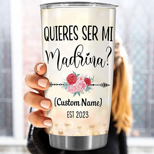 Miniatura 4 de WHIDOBE Juego de vasos personalizados Quieres Ser Mi Madrina, Juego de vasos personalizados Padrino De Bautizo, Bautizo Recuerdos Juego De 2 Tazas