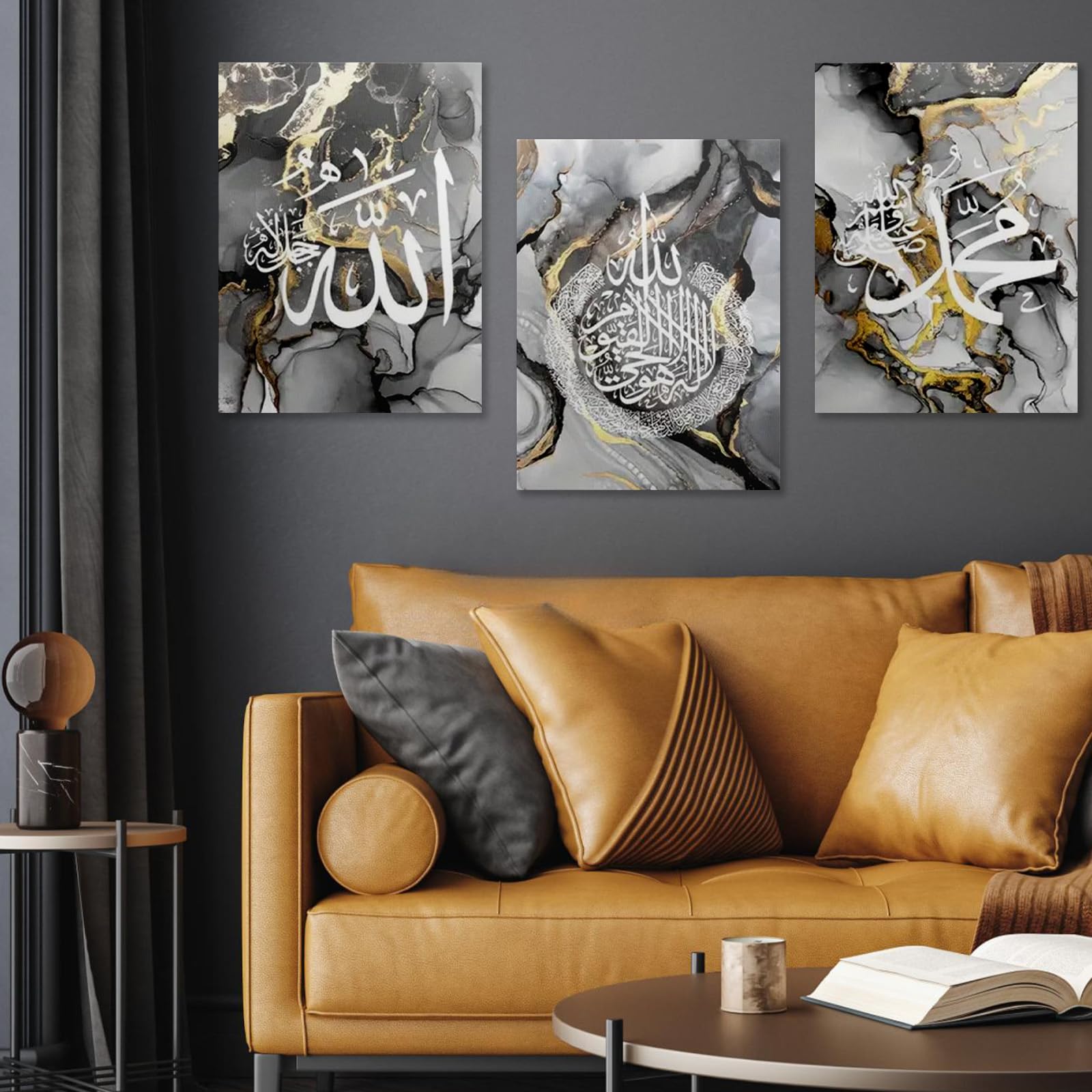prinfantasy Canvas Painting Grey Marble Background - Allah Islamic Quotes Poster Canvas Wall Art Pictures Decoration 3PCS 30x40cm 0706 - Image 3
