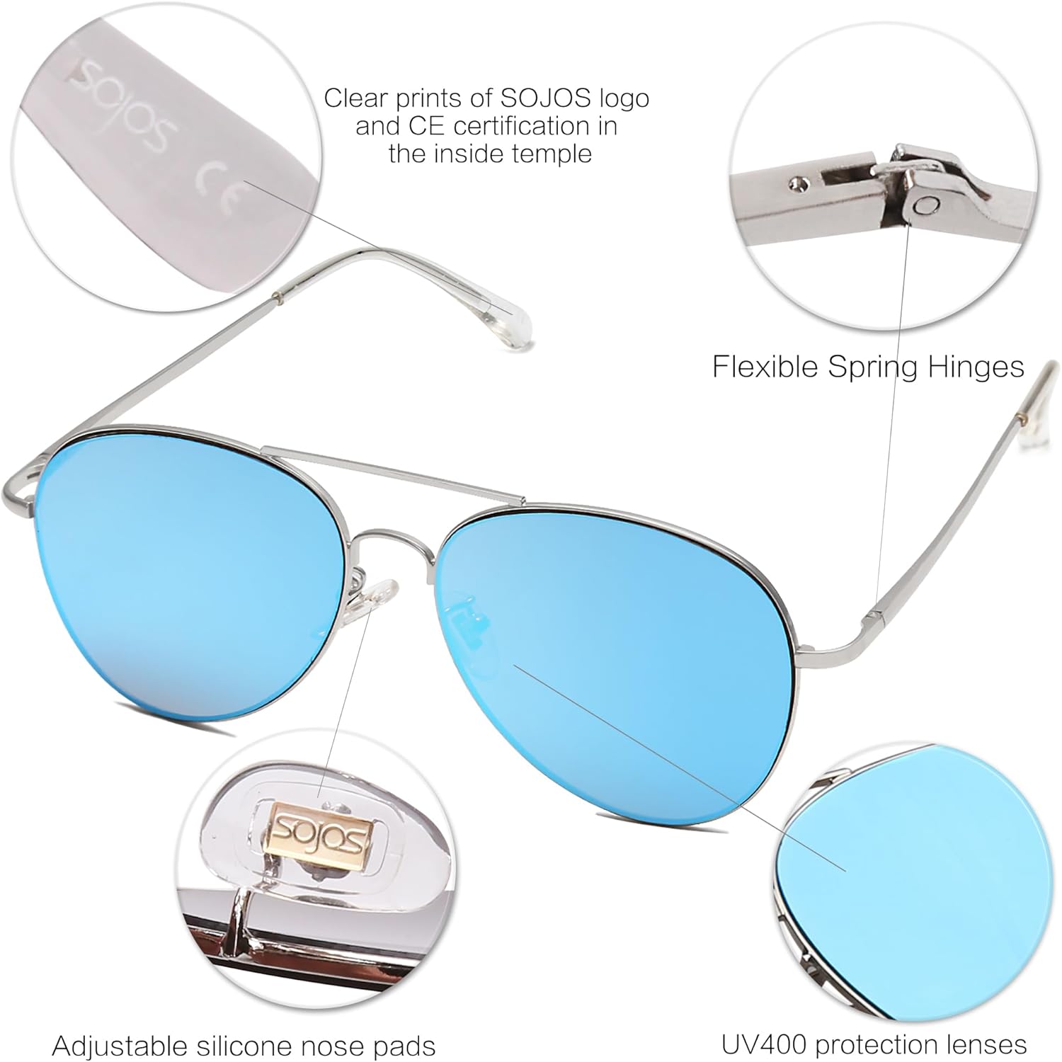 SOJOS Classic Aviator Sunglasses for Women Men Metal Frame Spring Hinges SJ1030 - Image 4