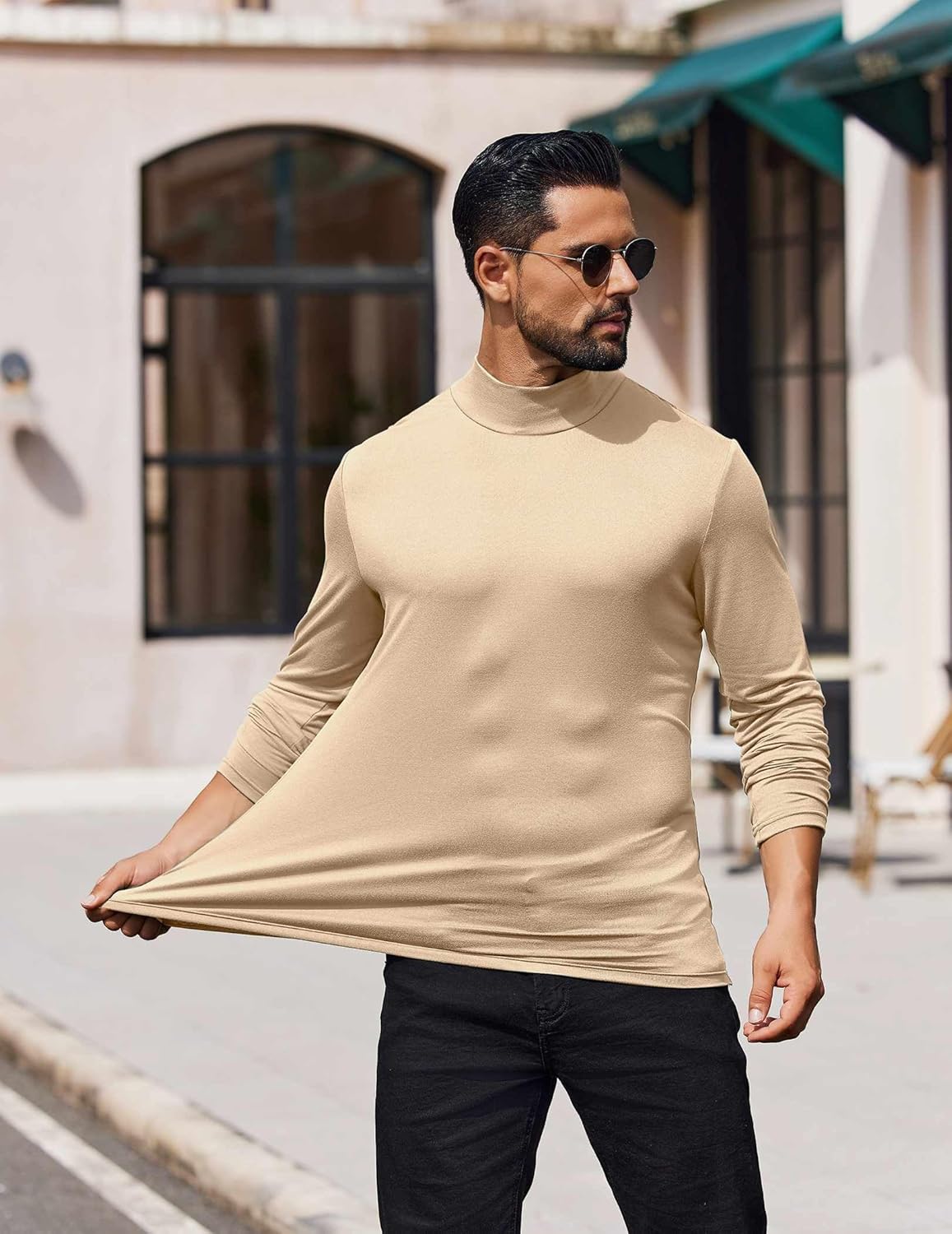 COOFANDY Mens Mock Turtleneck T-Shirts Long Sleeve Solid Color Tees Shirts Basic Casual Slim Fit Pullover T Shirts - Image 3