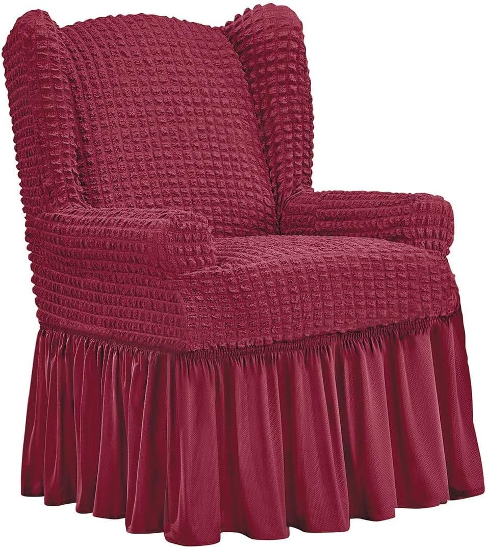 Gajula.Enterprises Textured Ruffled Recliner Slipcover – Burgundy Stretch Cover Fits 42"W