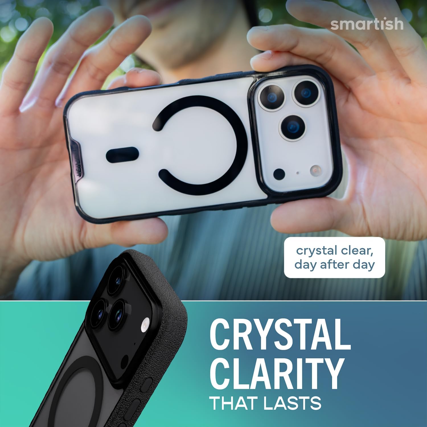 Smartish® iPhone 17 Pro MagSafe Clear Case + Crossbody Lanyard Strap - Magnetic Slim Case - Anti-Yellow Thin Grip Cover + Detachable Shoulder Neck Strap for Apple iPhone 17 Pro - Clearly Clear