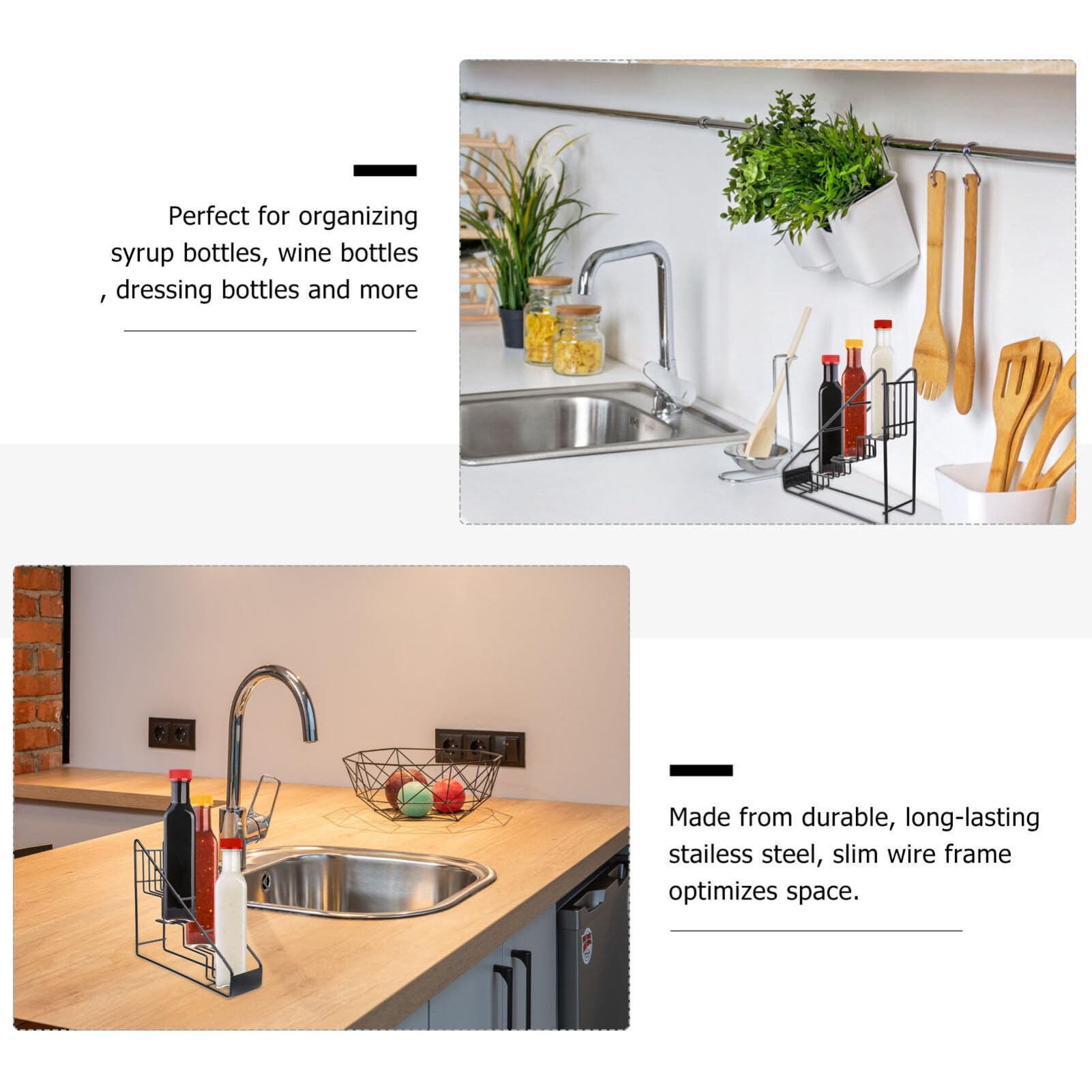 DOITOOL Stainless Steel Syrup Shelf Stepped Organizer Rack for Coffee Shop Kitchen Home Space-saving Display for Syrup Wine Dressing Bottles Black