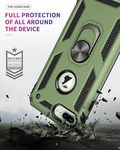 Miniatura 3 de Korecase Funda compatible con iPhone 7 PlusiPhone 8 Plus, protección extrema, armadura militar de doble capa con anillo giratorio de 360 grados