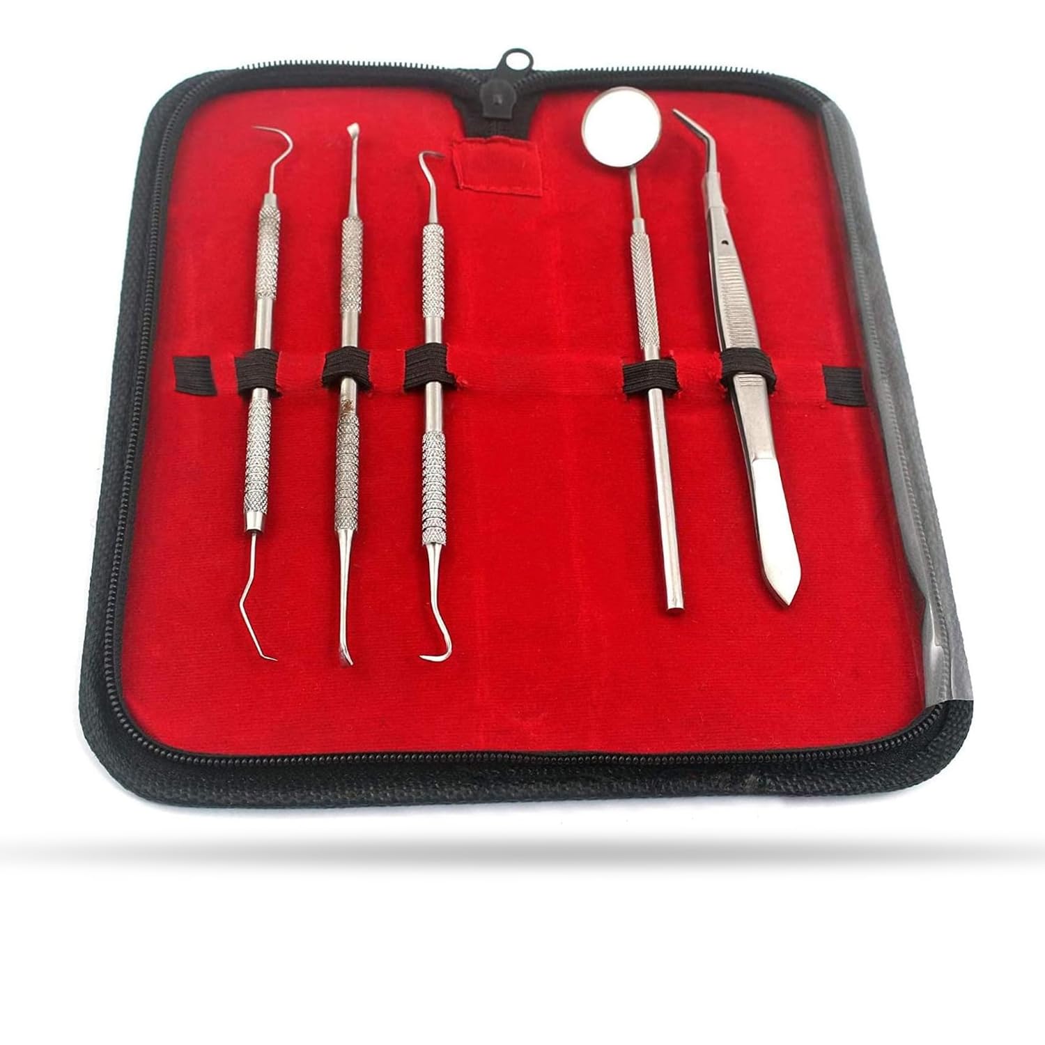 PRECISE CANADA Pro Kit, Stainless Steel Dental Scaler, Mouth Mirror, Tarter Scraper, Tooth Pick, Tweezers, Plaque and Calculus Remover Dentist Instruments Set for Home & Pet Oral Use