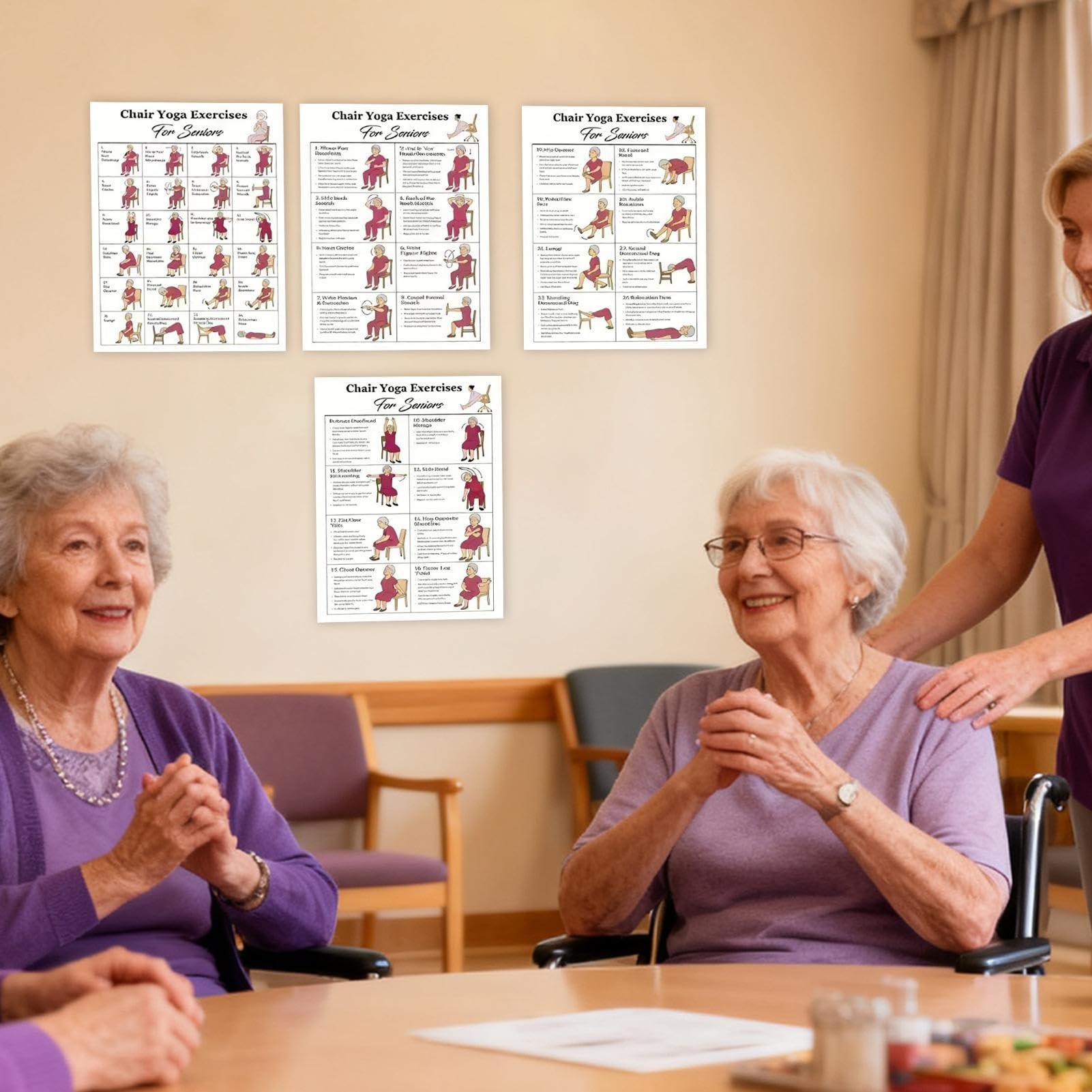 Poster de yoga sur chaise, routines organisées, 5 défis de 30 jours, tableaux d'exercices laminés doux assis, affiche d'entraînement de yoga, affichage polyvalent, pour personnes âgées et