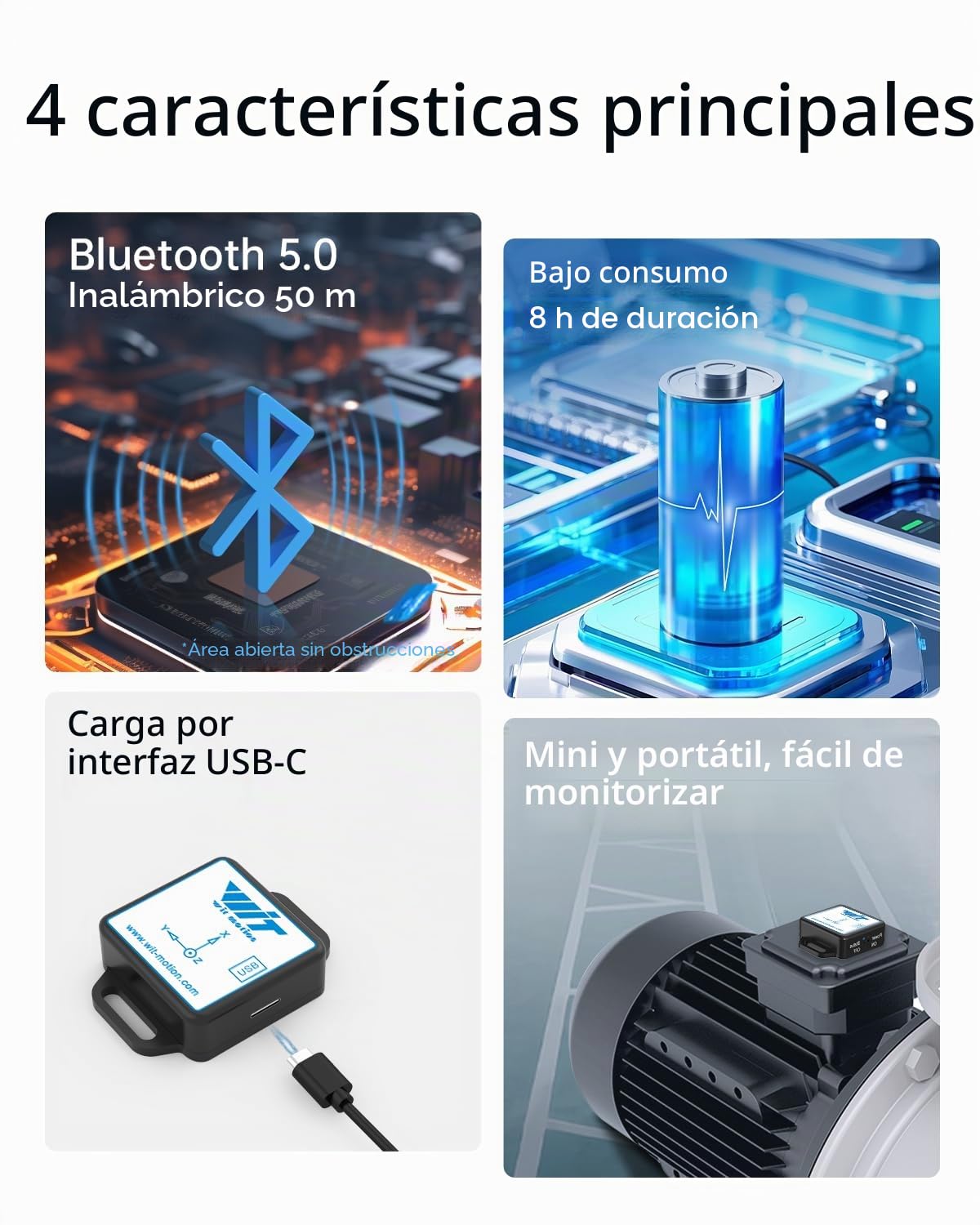 [Sensor de vibración BLE] Módulo de vibración inteligente WTVB01-BT50, detector de vibración de 3 ejes (frecuencia, desplazamiento, velocidad y ángulo), monitor inalámbrico de motor de impacto