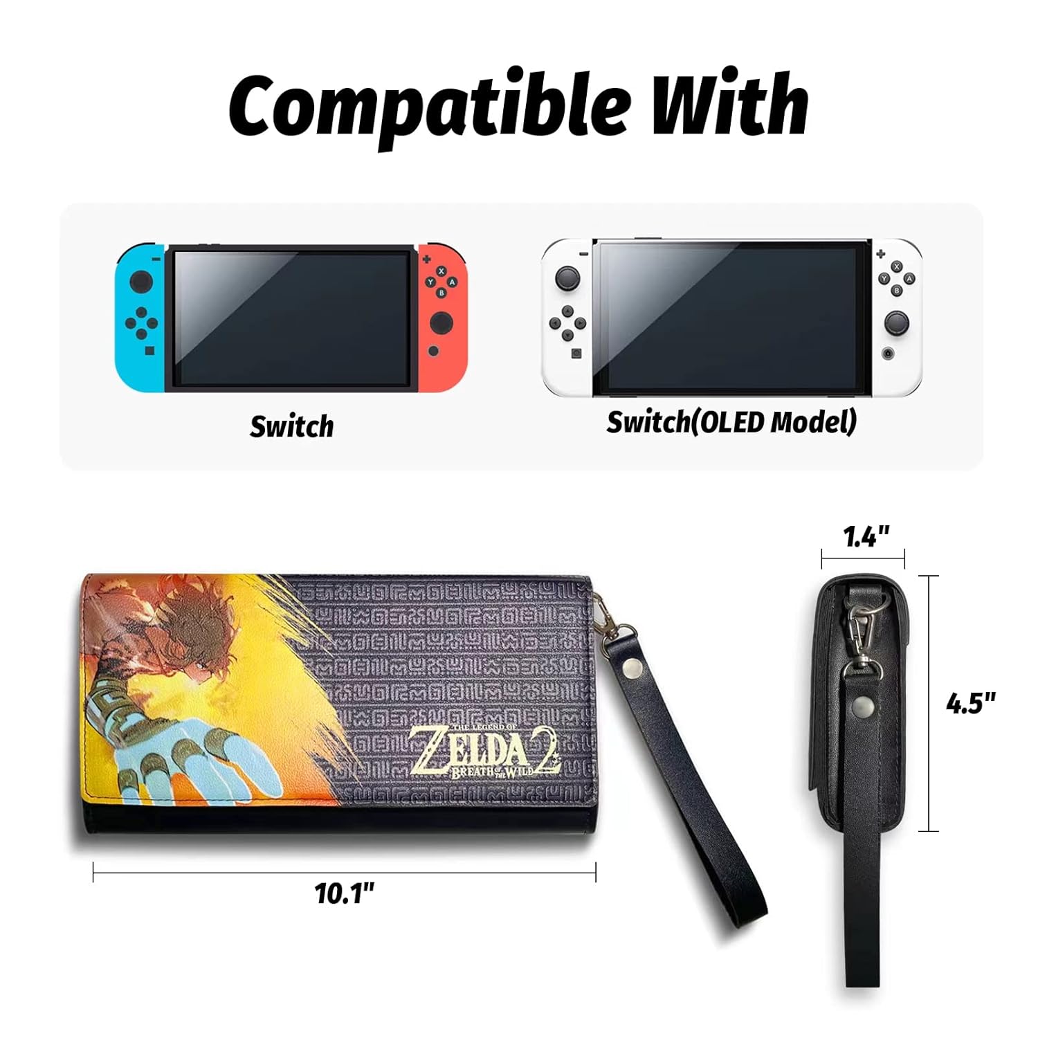 Switch Case Compatible with Nintendo Switch Zelda and Switch OLED，Leather Travel Carrying case bag with Game Holder（The Legend of Zelda: Tears of the Kingdom）