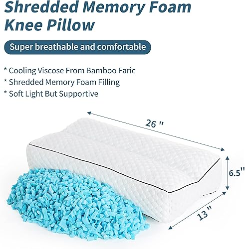 Miniatura 2 de HOMBYS Almohada de rodilla de espuma viscoelástica triturada para dormir de lado, almohada de 6.5 pulgadas de altura entre las piernas para alinear