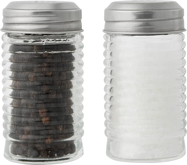Salter 751 CLXR Glass Salt and Pepper Shakers Set, Beehive Style Seasoning Pots, Salt Condiment Set with Pinhole Screw Cap Lids, Classic Table Shaker for Café, Restaurant, Home, Transparent/Clear