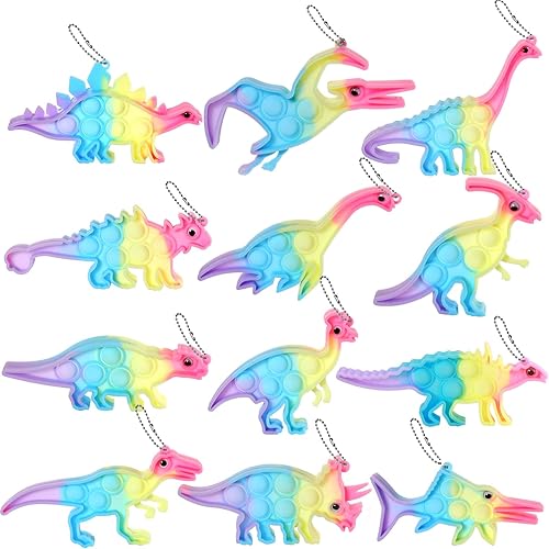 12 piezas de dinosaurio mini llavero Fidget juguetes, rellenos de huevos de Pascua, rellenos de cesta de Pascua para niños y niñas, recuerdos de