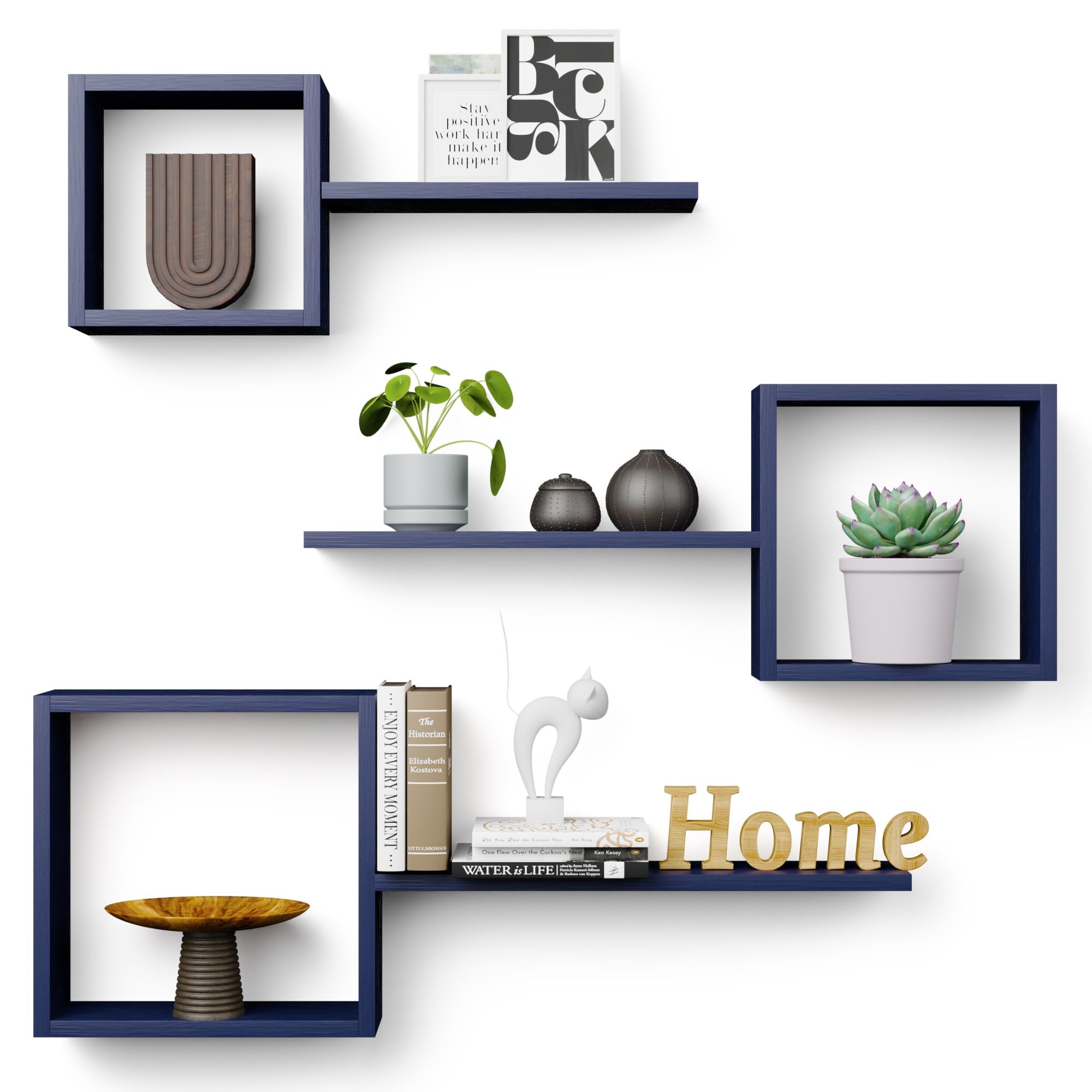 Wooden Square Floating Shelves Wall Mount, Floating Cube Wall Shelves Set of 6, Geometric Shelves for Wall Decor, Floating box shelves for Bedroom,