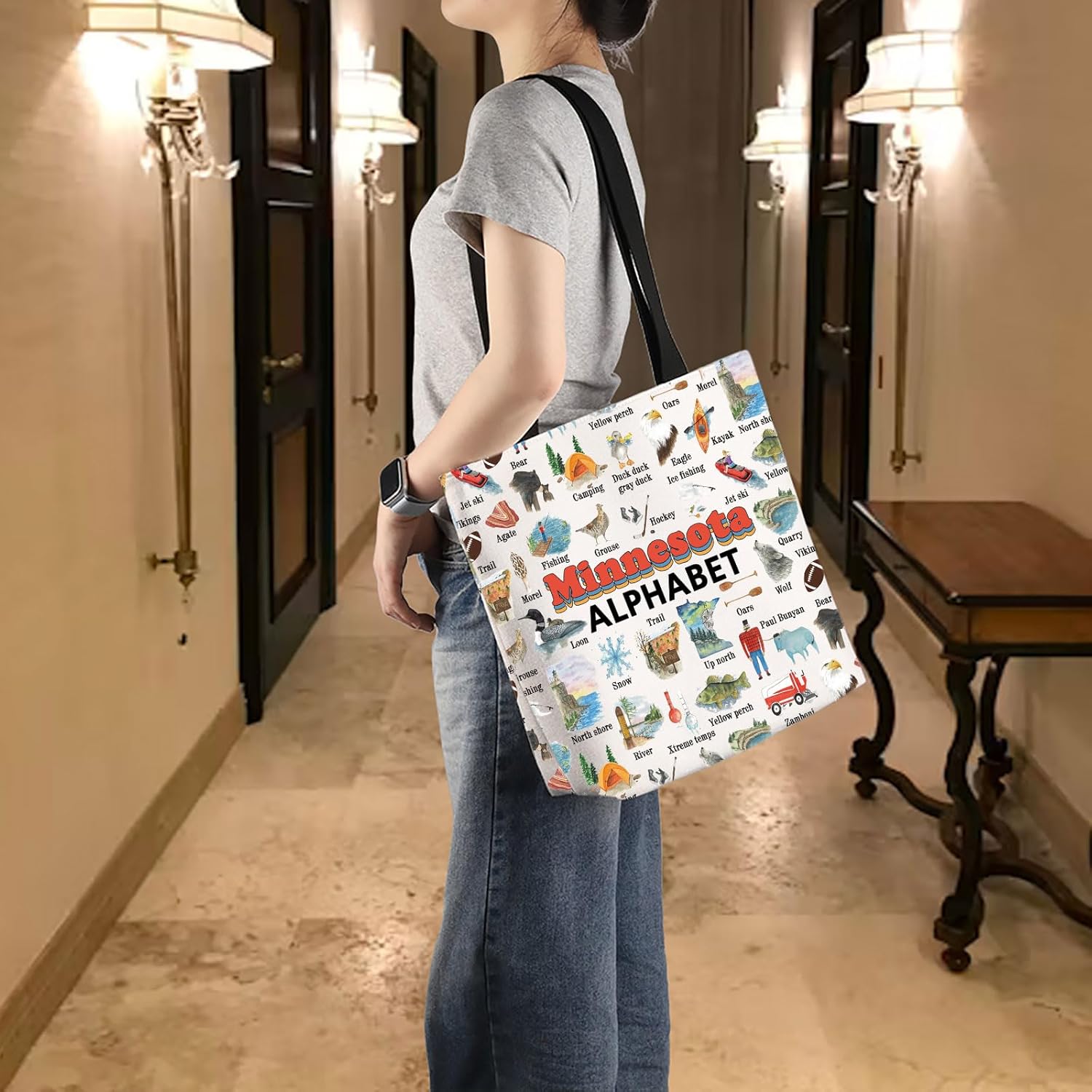 MNIGIU Minnesota Alphabet Tote Bag Minnesota Souvenir Gift M-innesota Travel Gift M-innesota Lover Gi-ft - Image 4