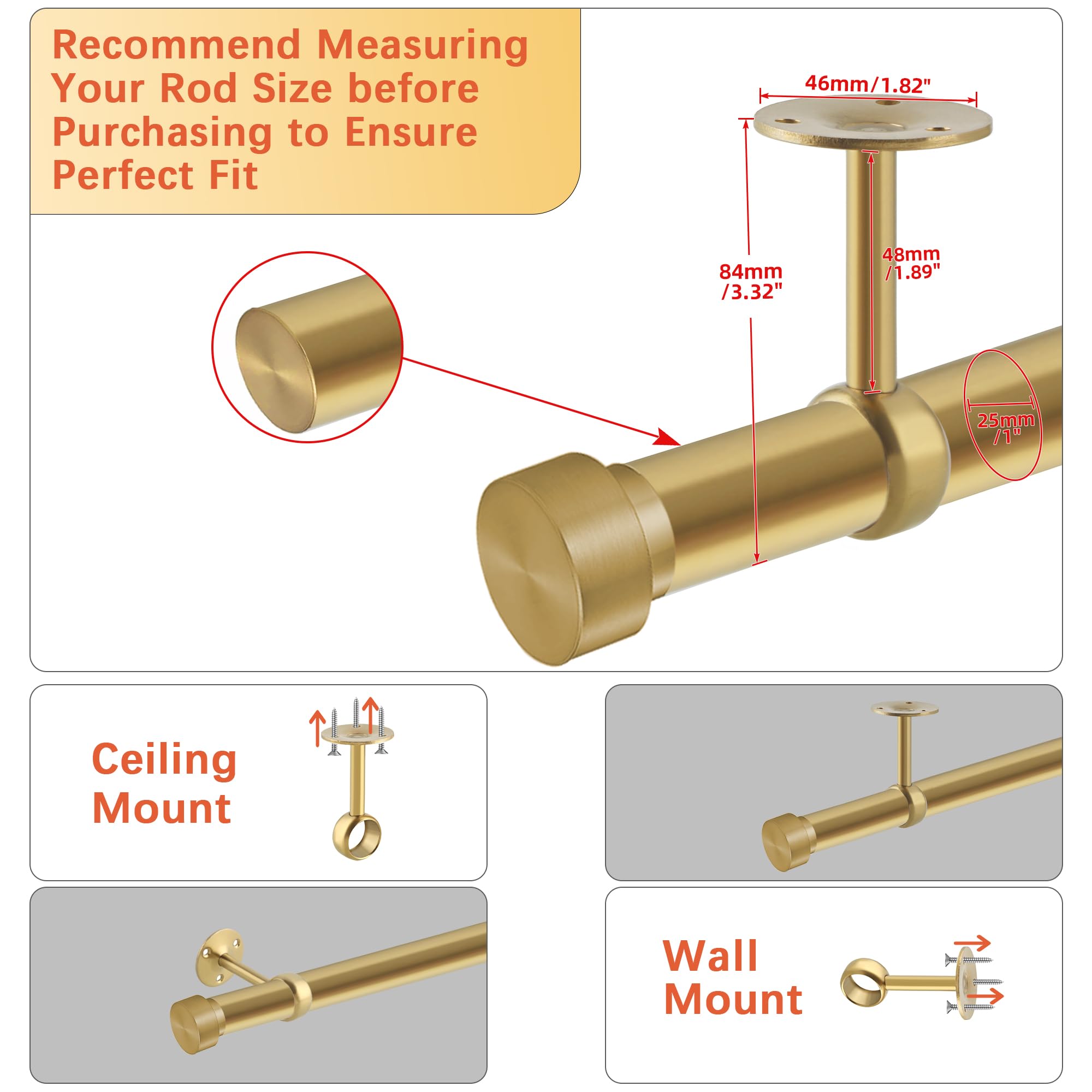 Curtain Rod Brackets - Wall & Ceiling Mount -5