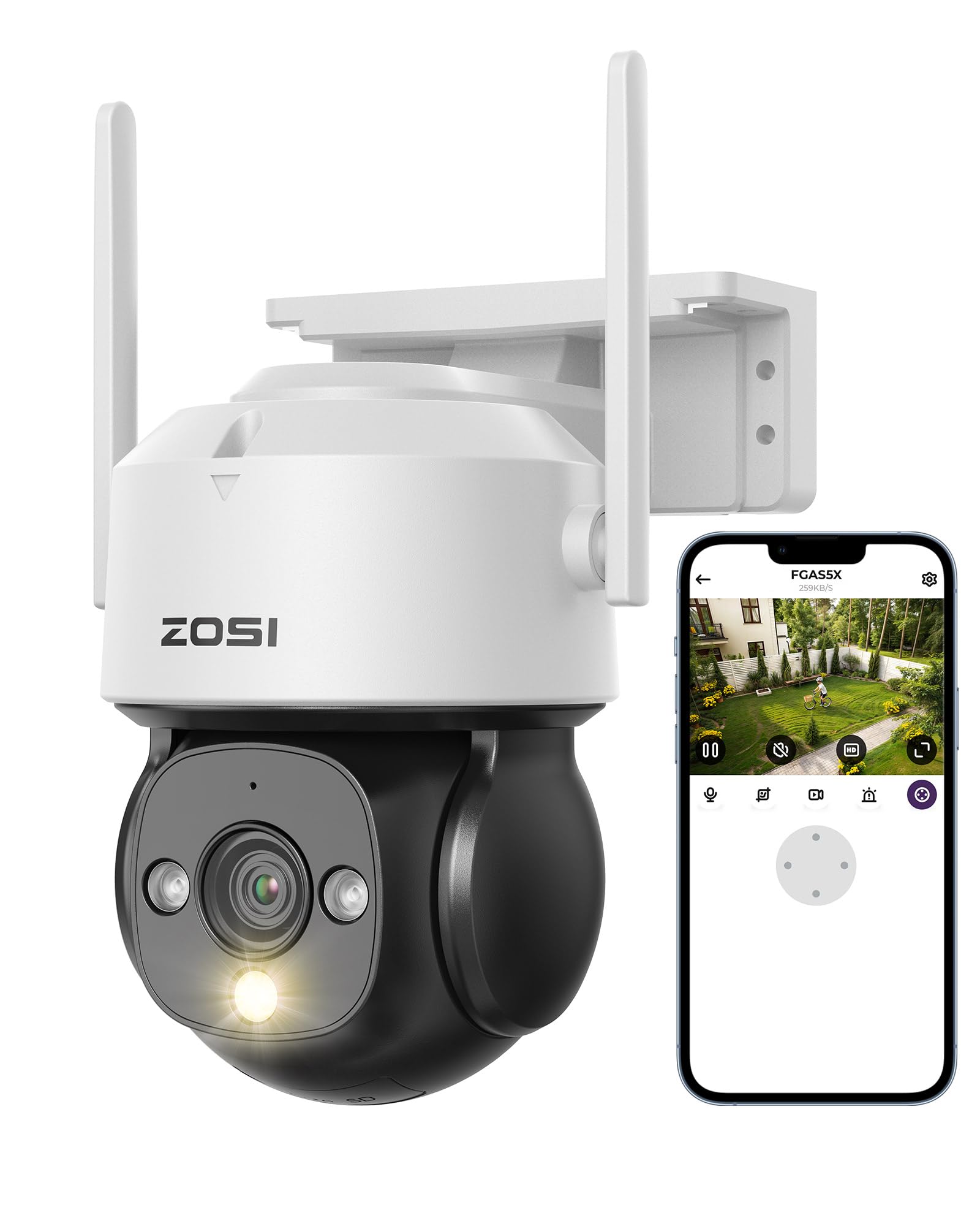 ZOSI 2MP WLAN Überwachungskamera Außen mit Plug-in Strom, 360° Pan & Tilt, KI Personen- und Fahrzeugerkennung, Automatisch Verfolgung, Farbnachtsicht, C290