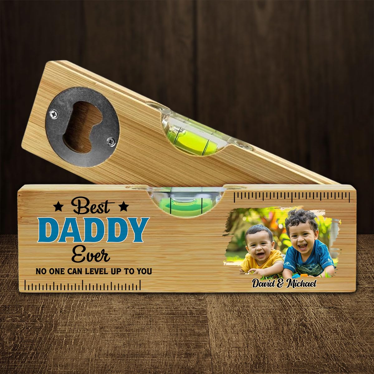 Wrappiness Best Dad Ever Personalized Wooden Spirit Level Bottle Opener - Custom Engraved Gift for Dad, Grandpa, Father's Day, Birthday, Christmas (