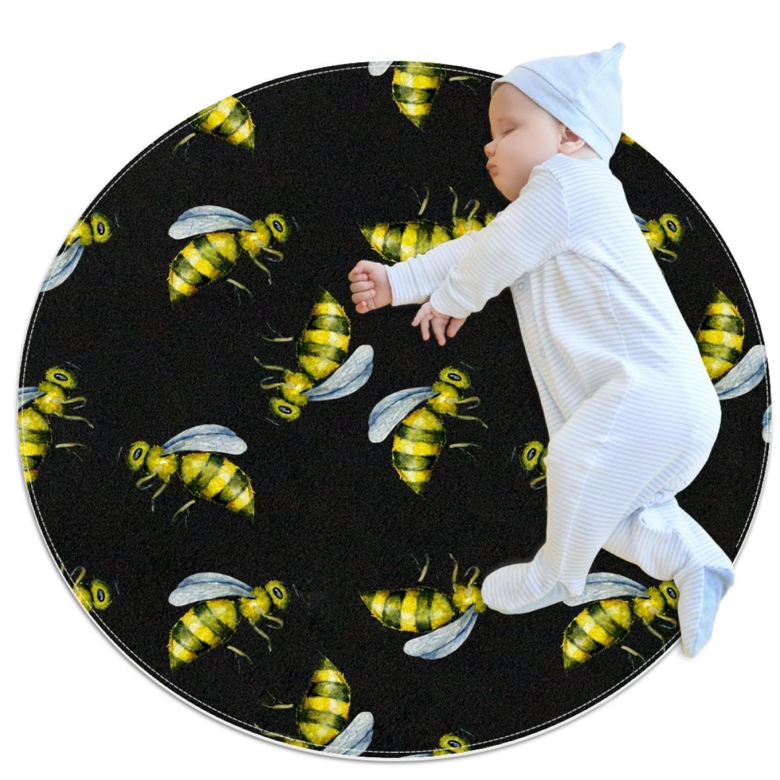 Tapis de salle de bain antidérapant rond anti-glisse motif abeille