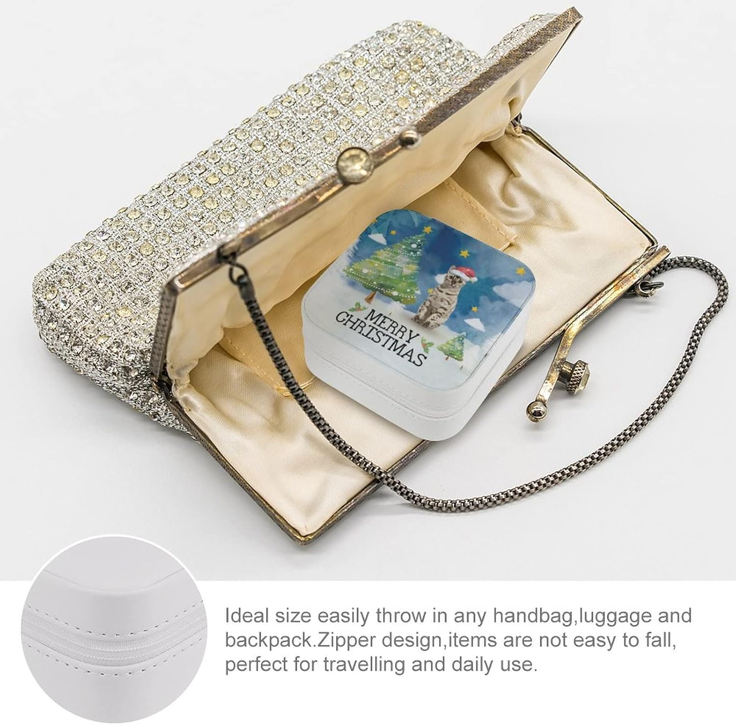 Merry Christmas Dog Pet Dunker Travel Jewelry Box Women Leather Small Jewelry Organizer Portable Jewelry Case for Necklace Earrings Rings Xmas Holiday Gift for Women image 3