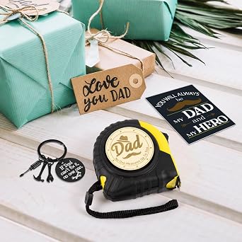 Father's Day Gifts Set: 25FT No One Measures Up to You Tape Measure & If Dad Can't fix it,no one can Keychain for Dad Birthday Christmas Gag Gift from Daughter, Son, Wife with Socks